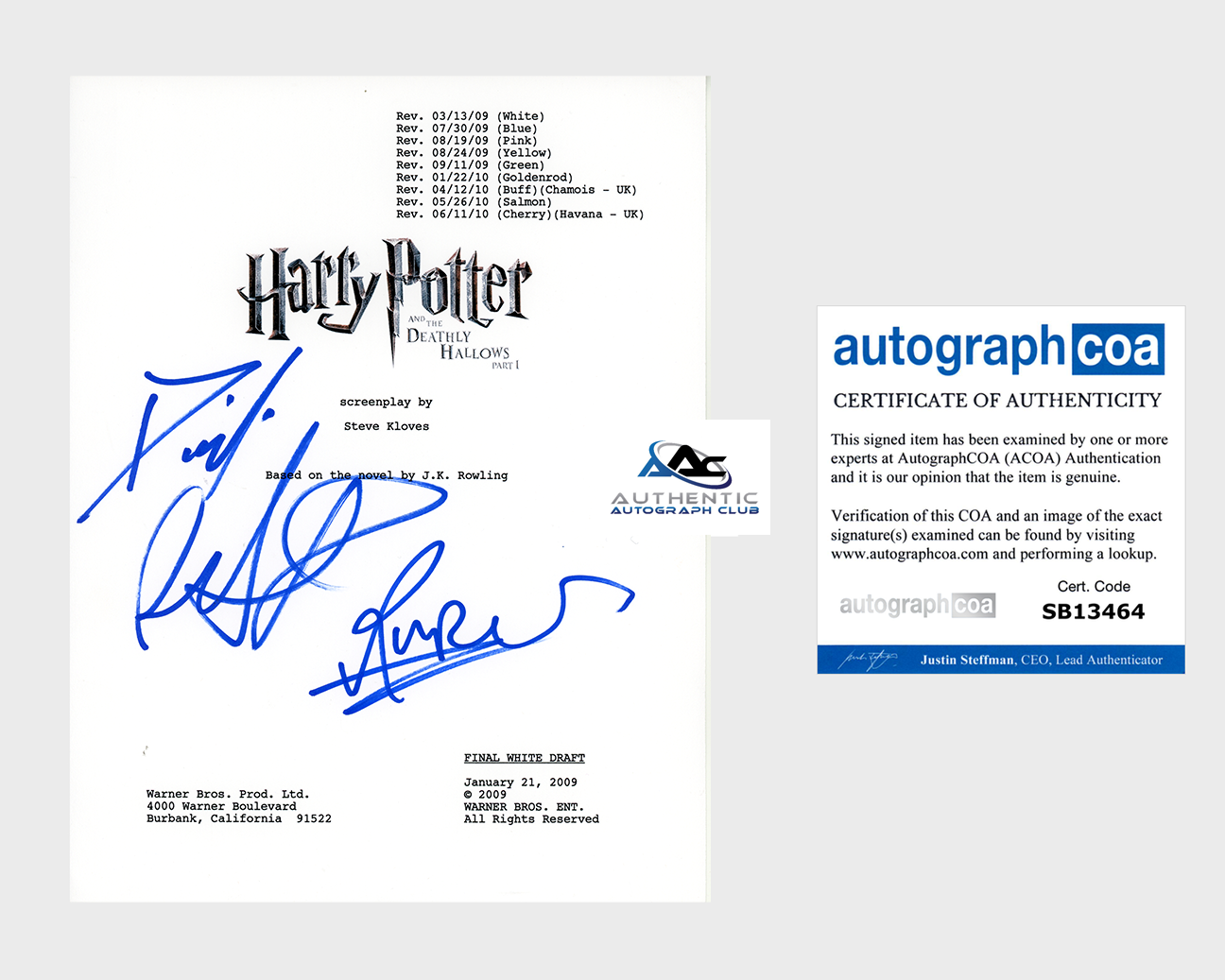 DANIEL RADCLIFFE AND RUPERT GRINT AUTOGRAPH SIGNED HARRY POTTER SCRIPT ACOA