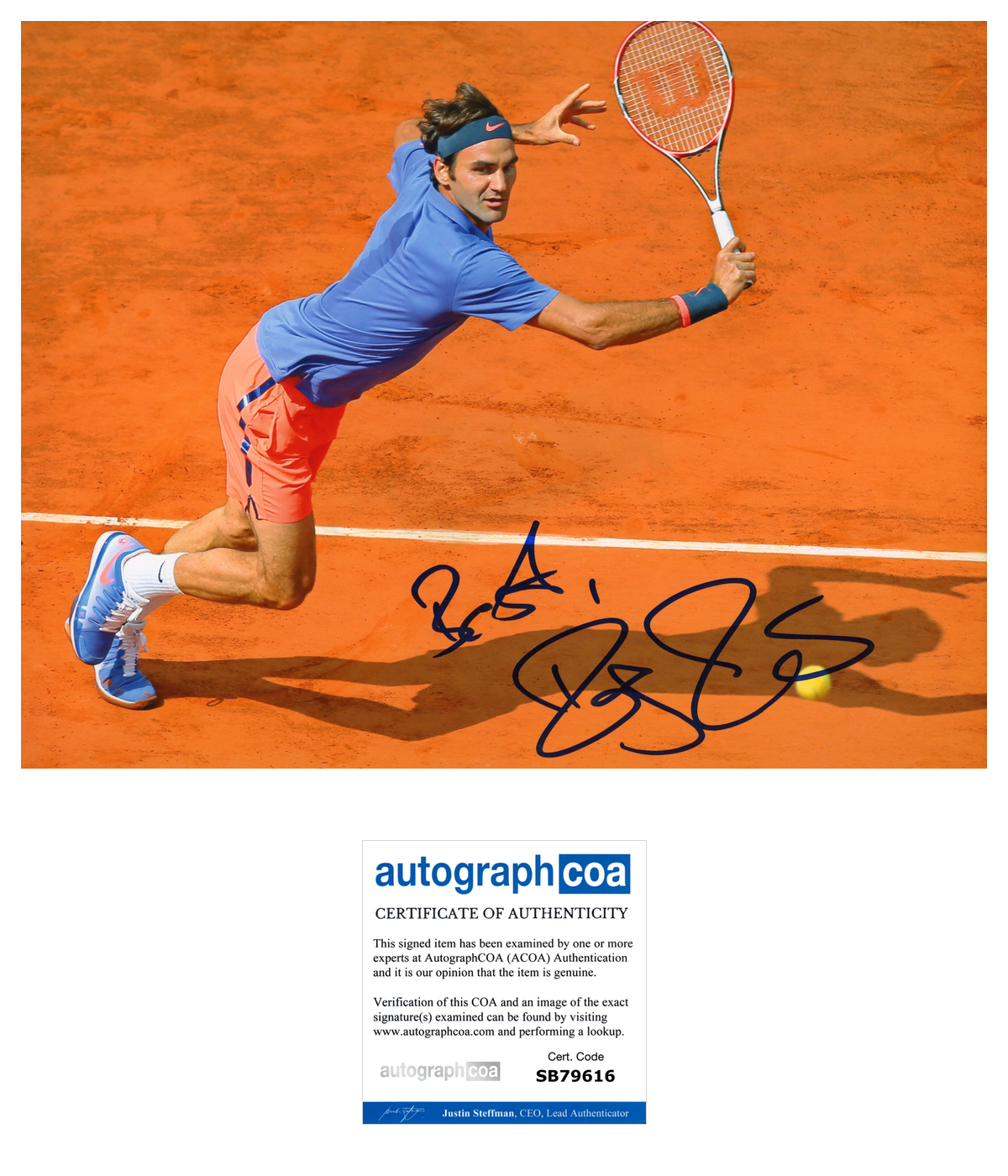 ROGER FEDERER AUTOGRAPH SIGNED 8x10 PHOTO TENNIS US OPEN FRENCH OPEN ACOA