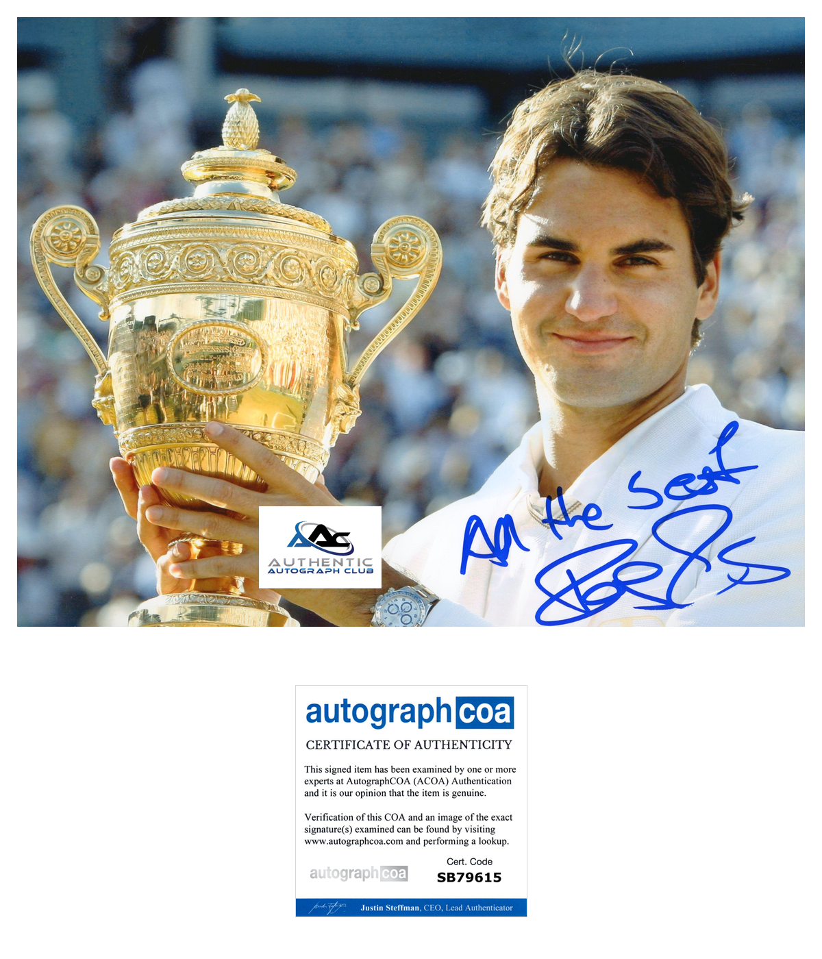 ROGER FEDERER AUTOGRAPH SIGNED 8x10 PHOTO TENNIS US OPEN FRENCH OPEN ACOA