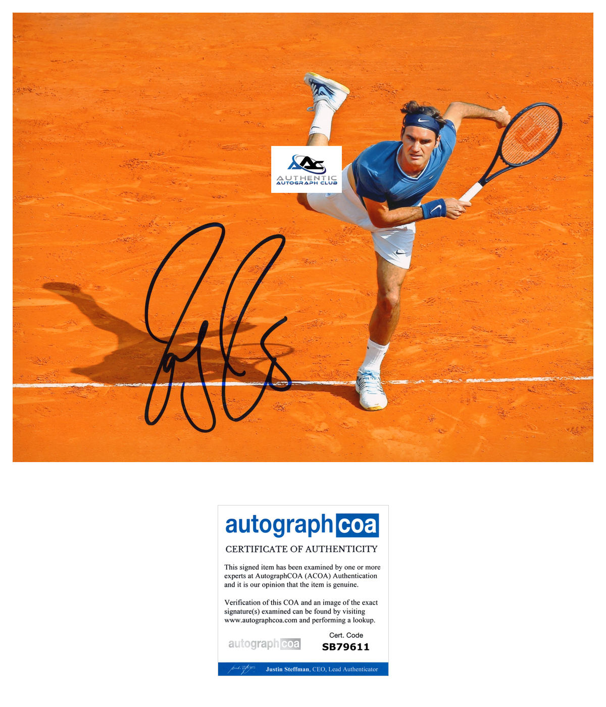 ROGER FEDERER AUTOGRAPH SIGNED 8x10 PHOTO TENNIS US OPEN FRENCH OPEN ACOA