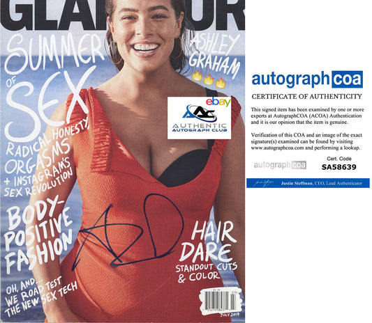 SUPERMODEL ASHLEY GRAHAM AUTOGRAPH SIGNED GLAMOUR MAGAZINE ACOA