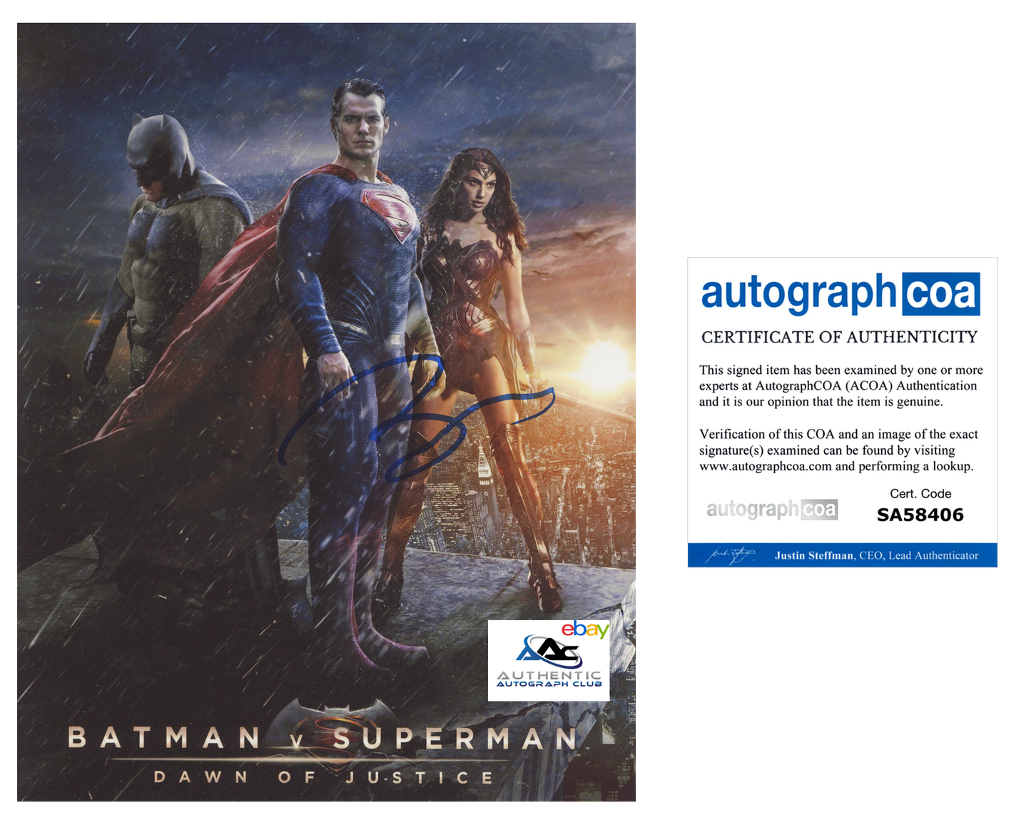 BEN AFFLECK AUTOGRAPH SIGNED 8x10 PHOTO BATMAN V SUPERMAN DAWN OF JUSTICE ACOA