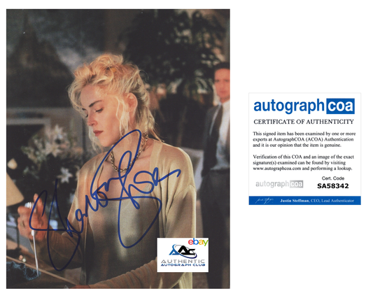 SHARON STONE AUTOGRAPH SIGNED 8x10 PHOTO BASIC INSTINCT ACOA