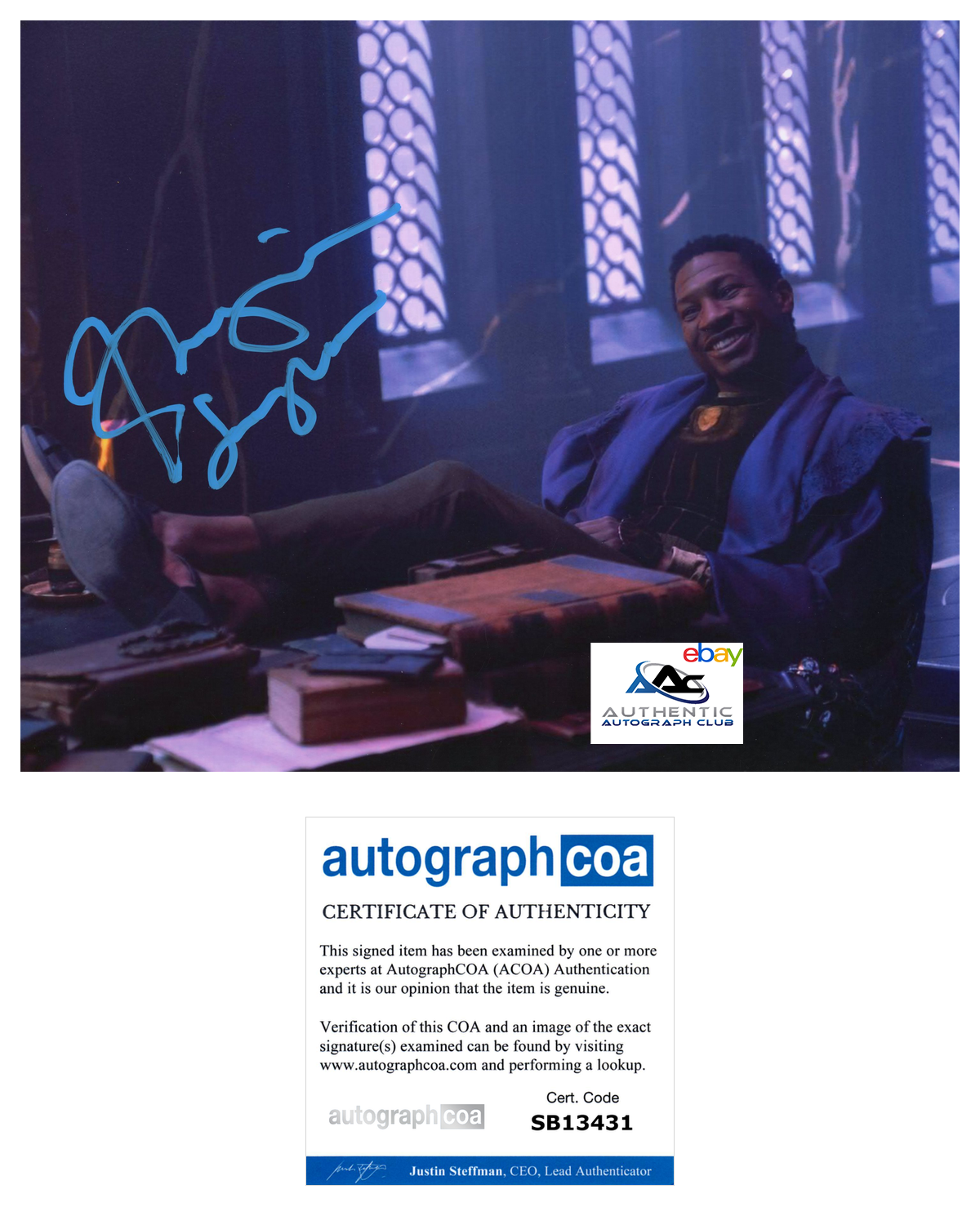 JONATHAN MAJORS AUTOGRAPH SIGNED 8X10 PHOTO LOKI KANG MARVEL ACOA COA