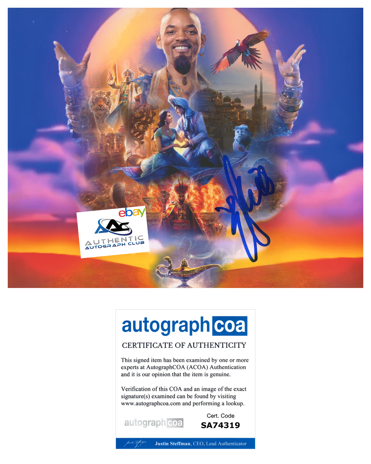 WILL SMITH AUTOGRAPH SIGNED 8x10 PHOTO ALADDIN ACOA