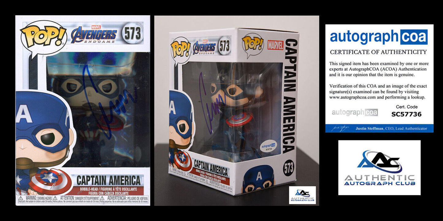 CHRIS EVANS AUTOGRAPH SIGNED MARVEL AVENGERS FUNKO POP 573 CAPTAIN AMERICA ACOA