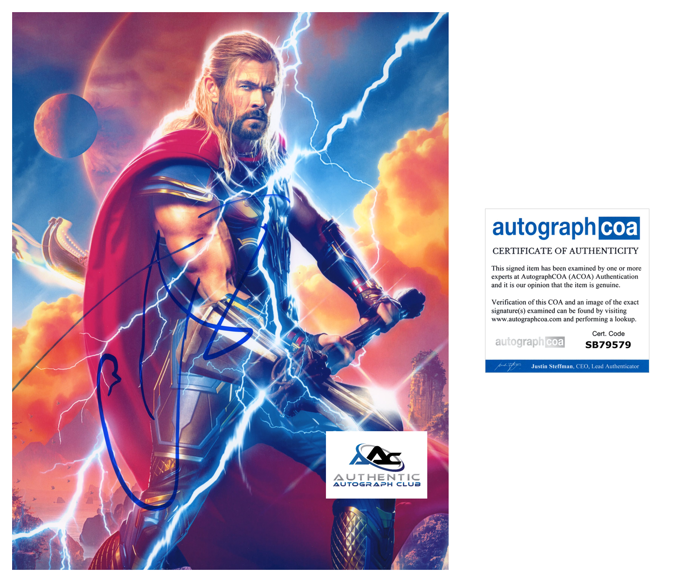 CHRIS HEMSWORTH AUTOGRAPH SIGNED 8x10 PHOTO THOR RAGNAROK MARVEL ACOA COA