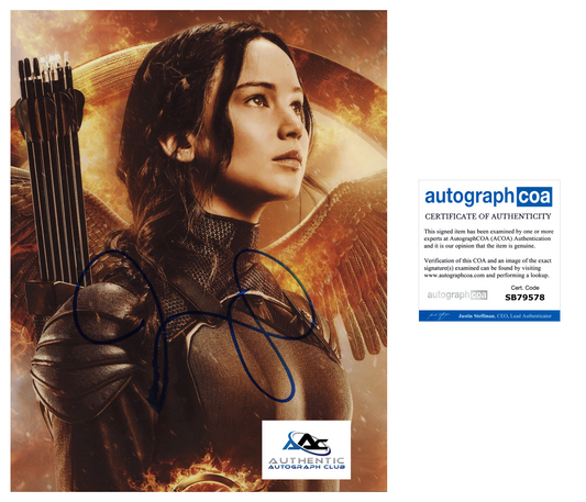 JENNIFER LAWRENCE AUTOGRAPH SIGNED 8x10 PHOTO HUNGER GAMES ACOA