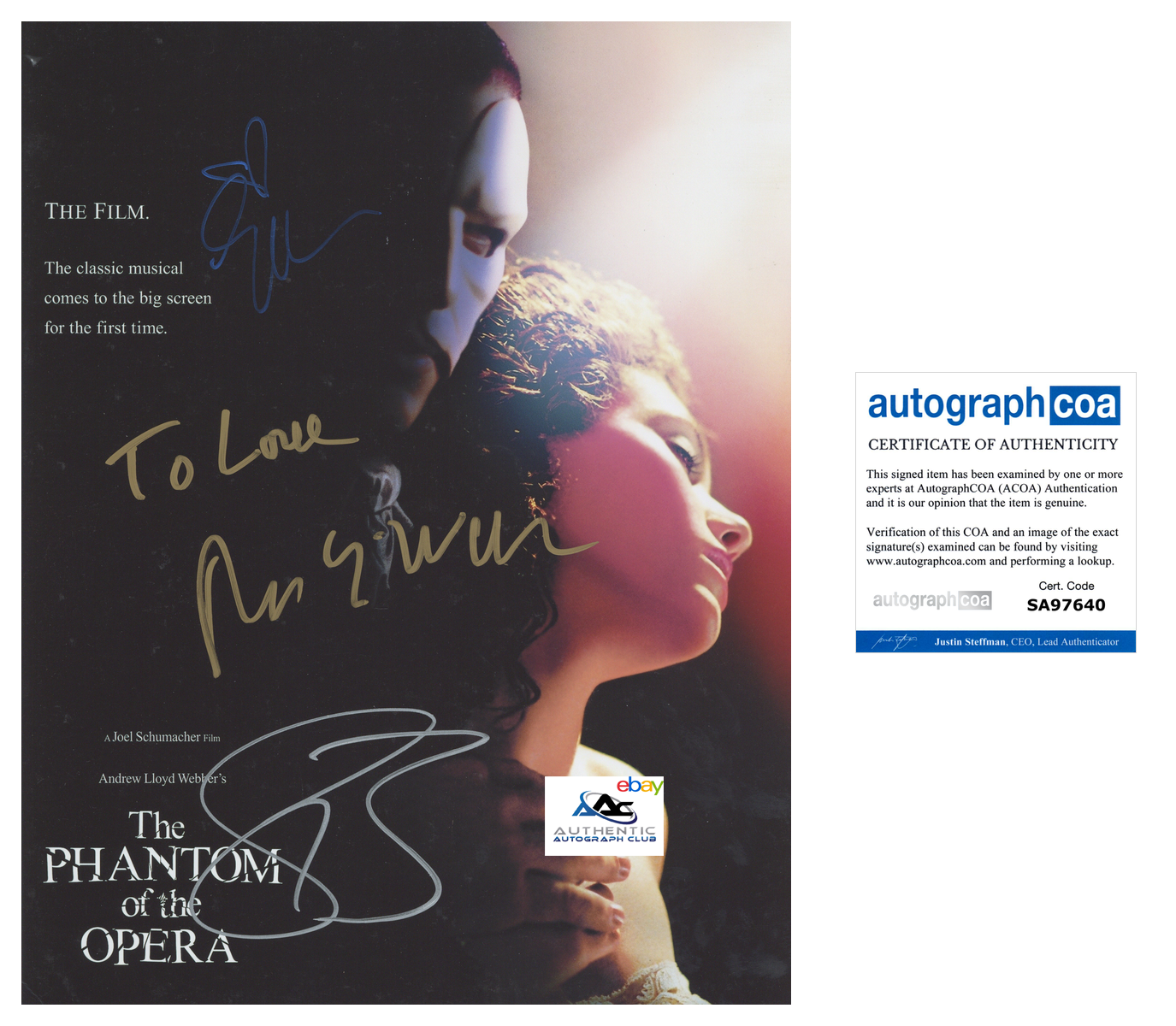 ANDREW LLOYD WEBBER EMMY ROSSUM, GERARD BUTLER AUTOGRAPH SIGNED 11x14 PHOTO ACOA