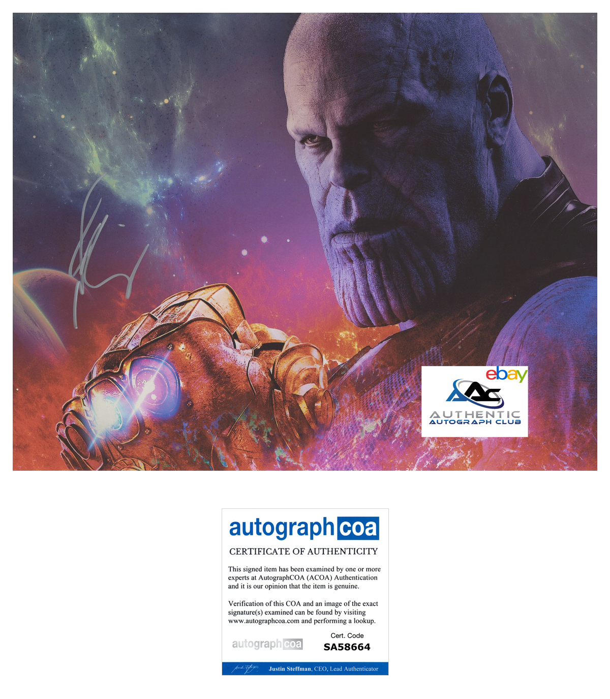 JOSH BROLIN AUTOGRAPH SIGNED 11x14 PHOTO THANOS AVENGERS INFINITY WAR ACOA