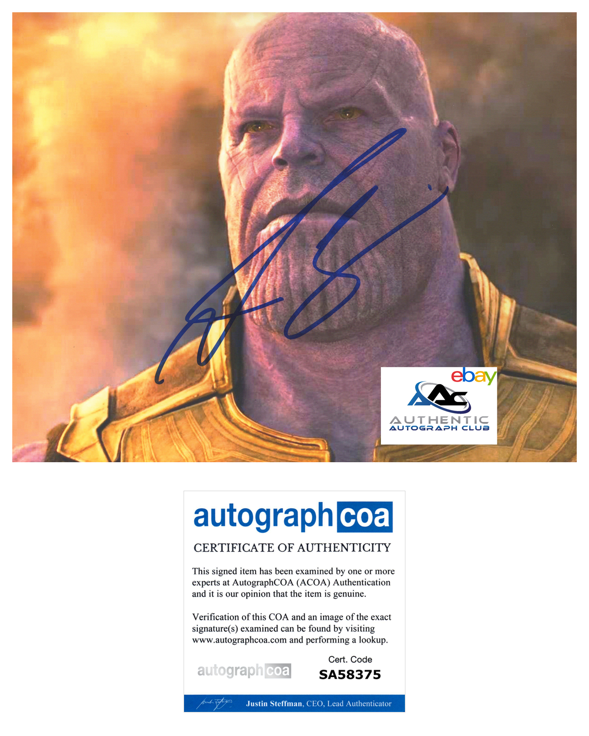 JOSH BROLIN AUTOGRAPH SIGNED 8X10 PHOTO THANOS AVENGERS MARVEL ACOA