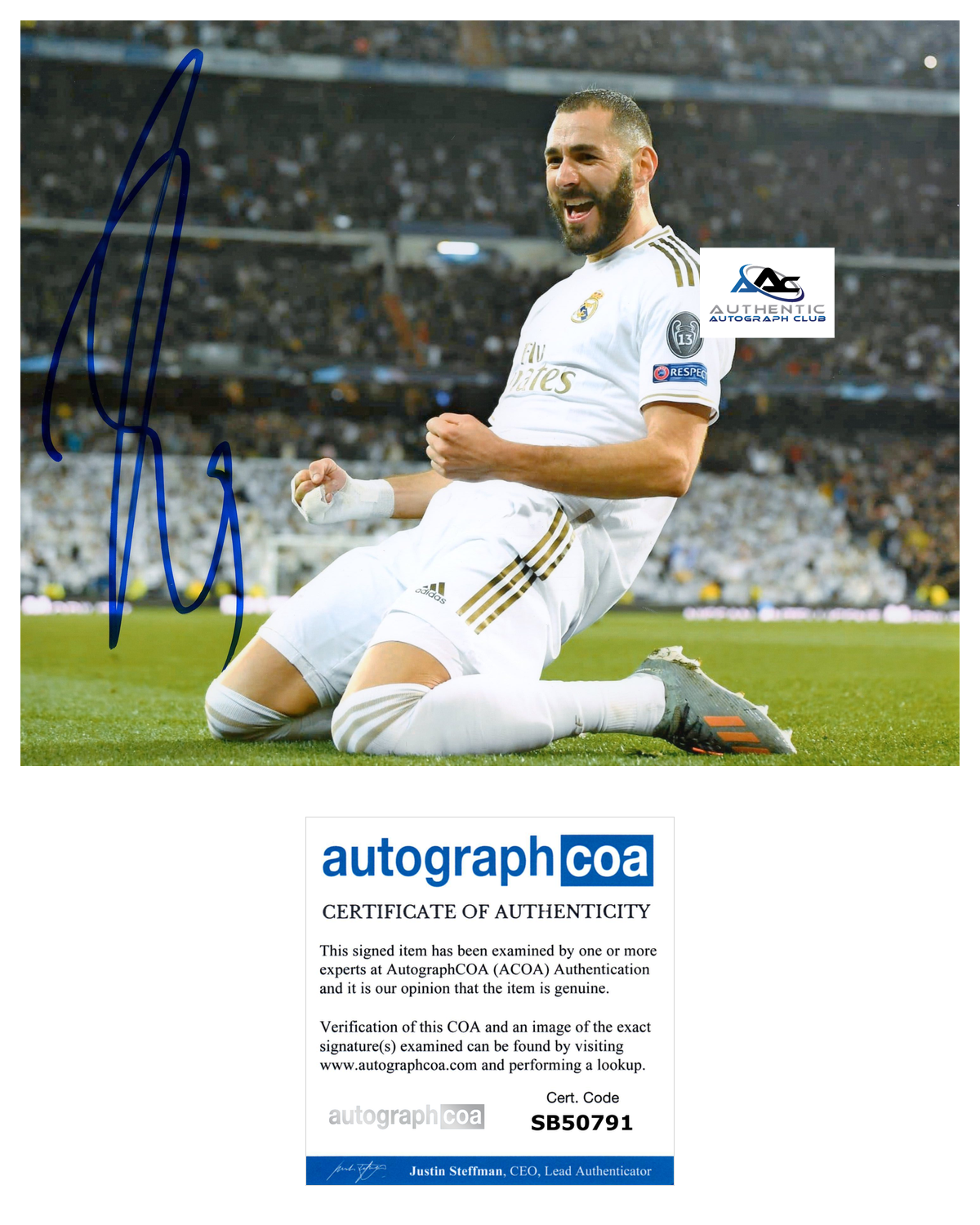 KARIM BENZEMA AUTOGRAPH SIGNED 8X10 PHOTO FOOTBALLER SOCCER REAL MADRID ACOA