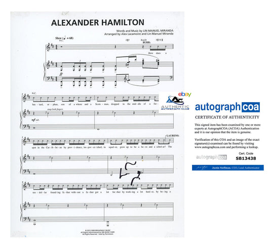 LIN MANUEL MIRANDA AUTOGRAPH SIGNED ALEXANDER HAMILTON SHEET MUSIC ACOA