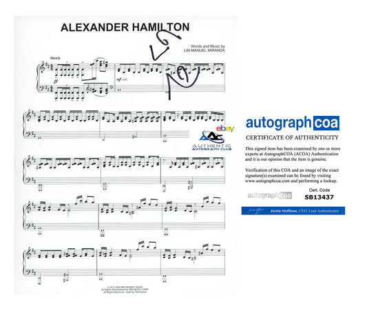 LIN MANUEL MIRANDA AUTOGRAPH SIGNED ALEXANDER HAMILTON SHEET MUSIC ACOA