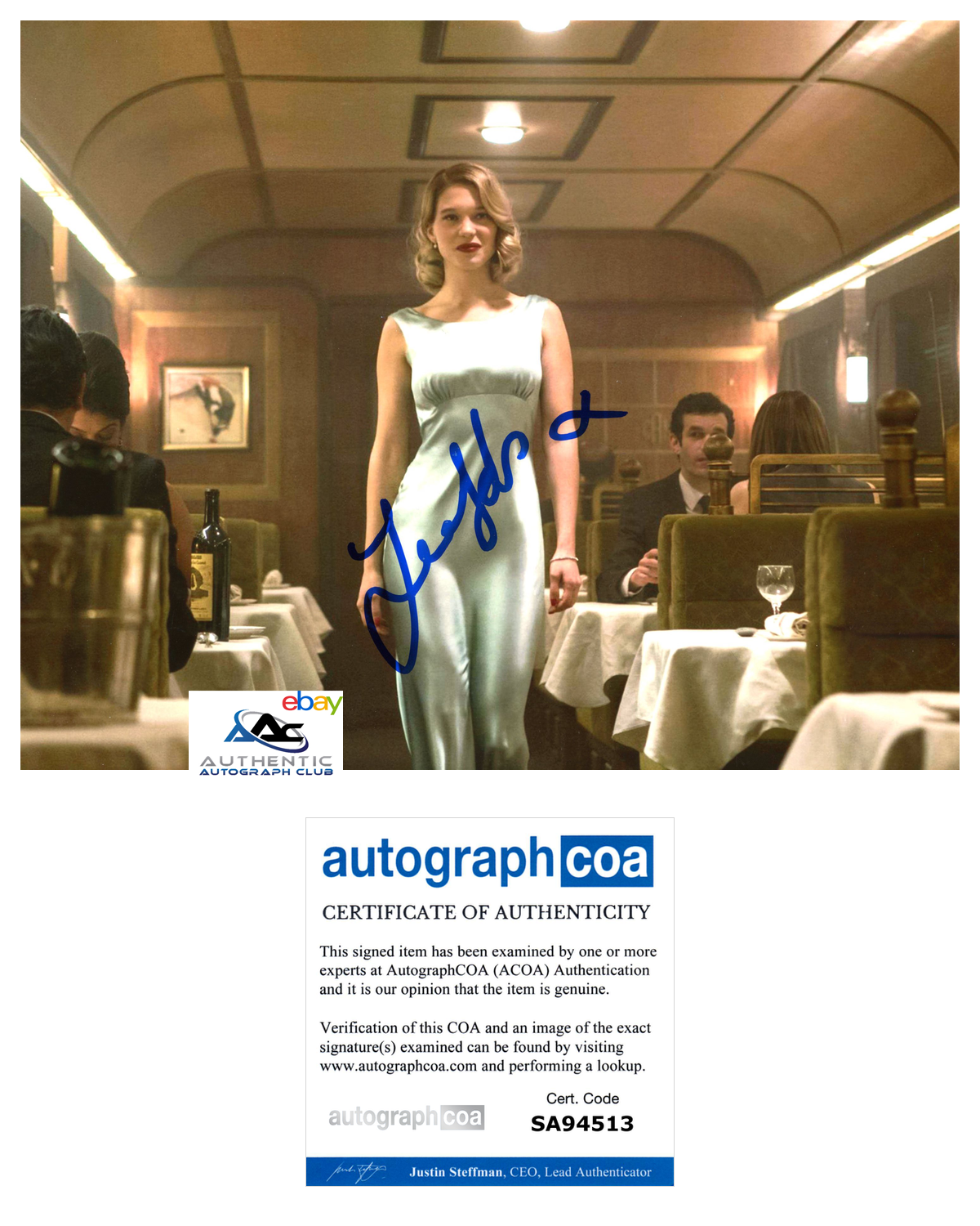 LEA SEYDOUX AUTOGRAPH SIGNED 8X10 PHOTO JAMES BOND NO TIME TO DIE SPECTRE ACOA