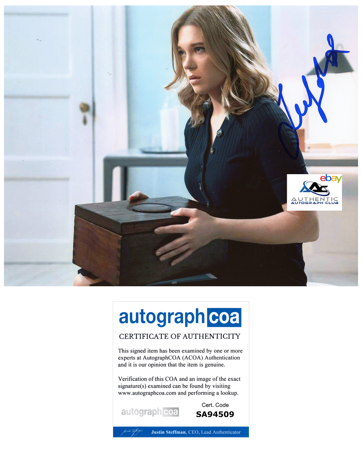 LEA SEYDOUX AUTOGRAPH SIGNED 8X10 PHOTO JAMES BOND NO TIME TO DIE SPECTRE ACOA