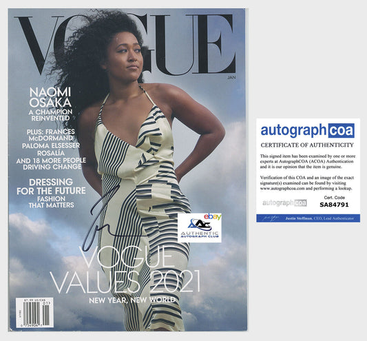 NAOMI OSAKA AUTOGRAPH SIGNED VOGUE MAGAZINE TENNIS CHAMP US OPEN ACOA