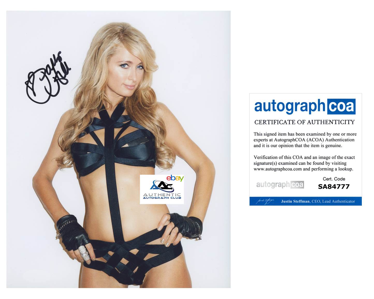 PARIS HILTON AUTOGRAPH SIGNED 8x10 PHOTO ACOA