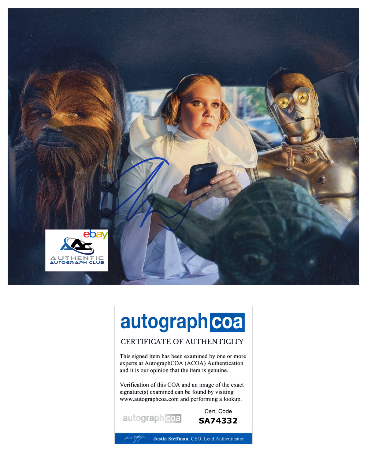 AMY SCHUMER AUTOGRAPH SIGNED 8x10 PHOTO STAR WARS COMEDIAN CHEWBACCA ACOA