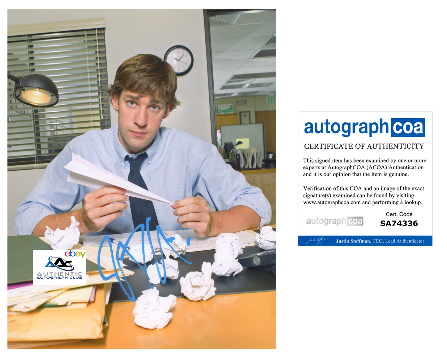 JOHN KRASINSKI AUTOGRAPH SIGNED 8x10 PHOTO THE OFFICE JIM HALPERT ACOA