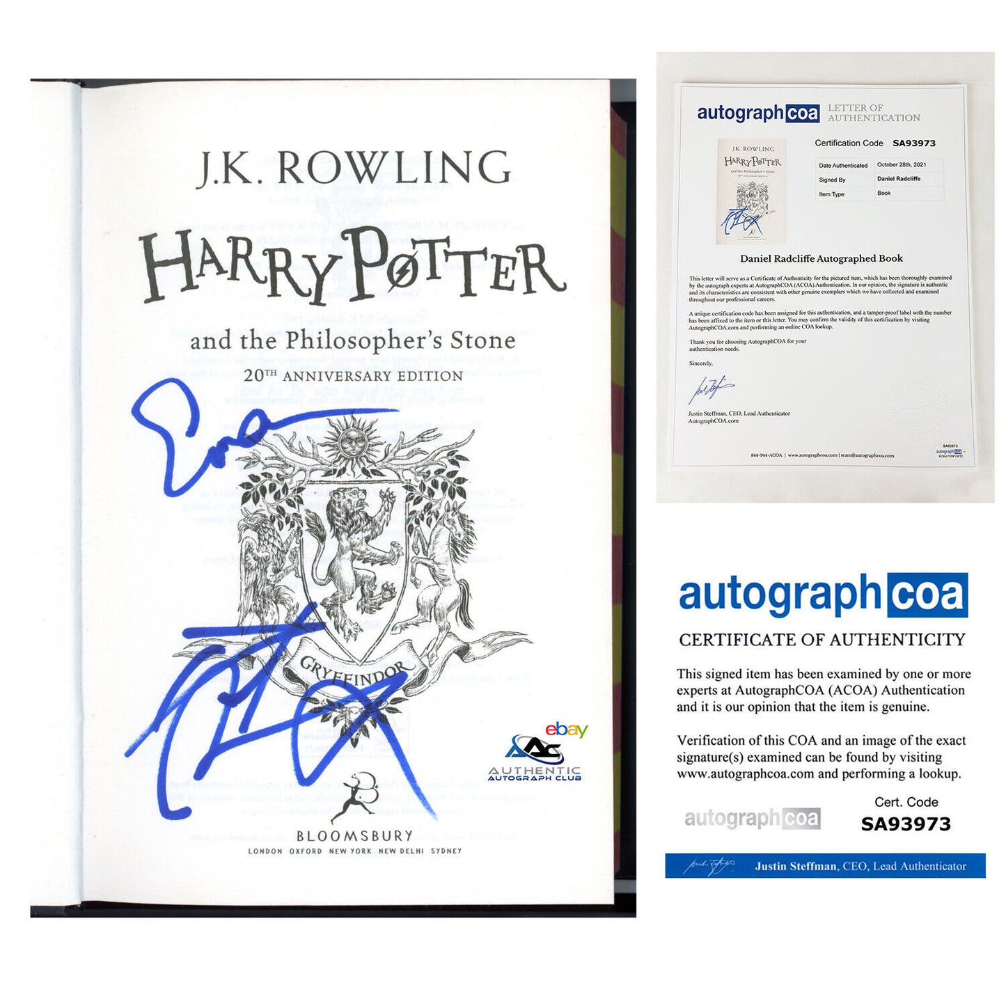 RARE DANIEL RADCLIFFE AND EMMA WATSON AUTOGRAPH SIGNED HARRY POTTER BOOK ACOA