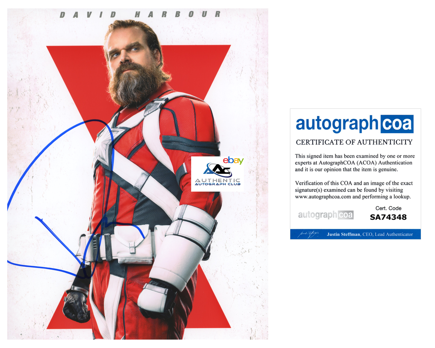 DAVID HARBOUR AUTOGRAPH SIGNED 8x10 PHOTO RED GUARDIAN BLACK WIDOW ACOA