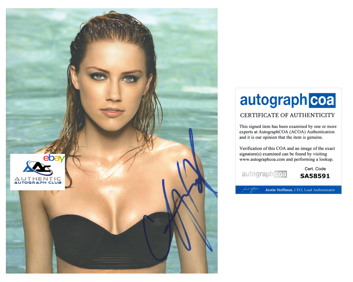 AMBER HEARD AUTOGRAPH SIGNED 8X10 PHOTO AQUAMAN DC JUSTICE LEAGUE ACOA