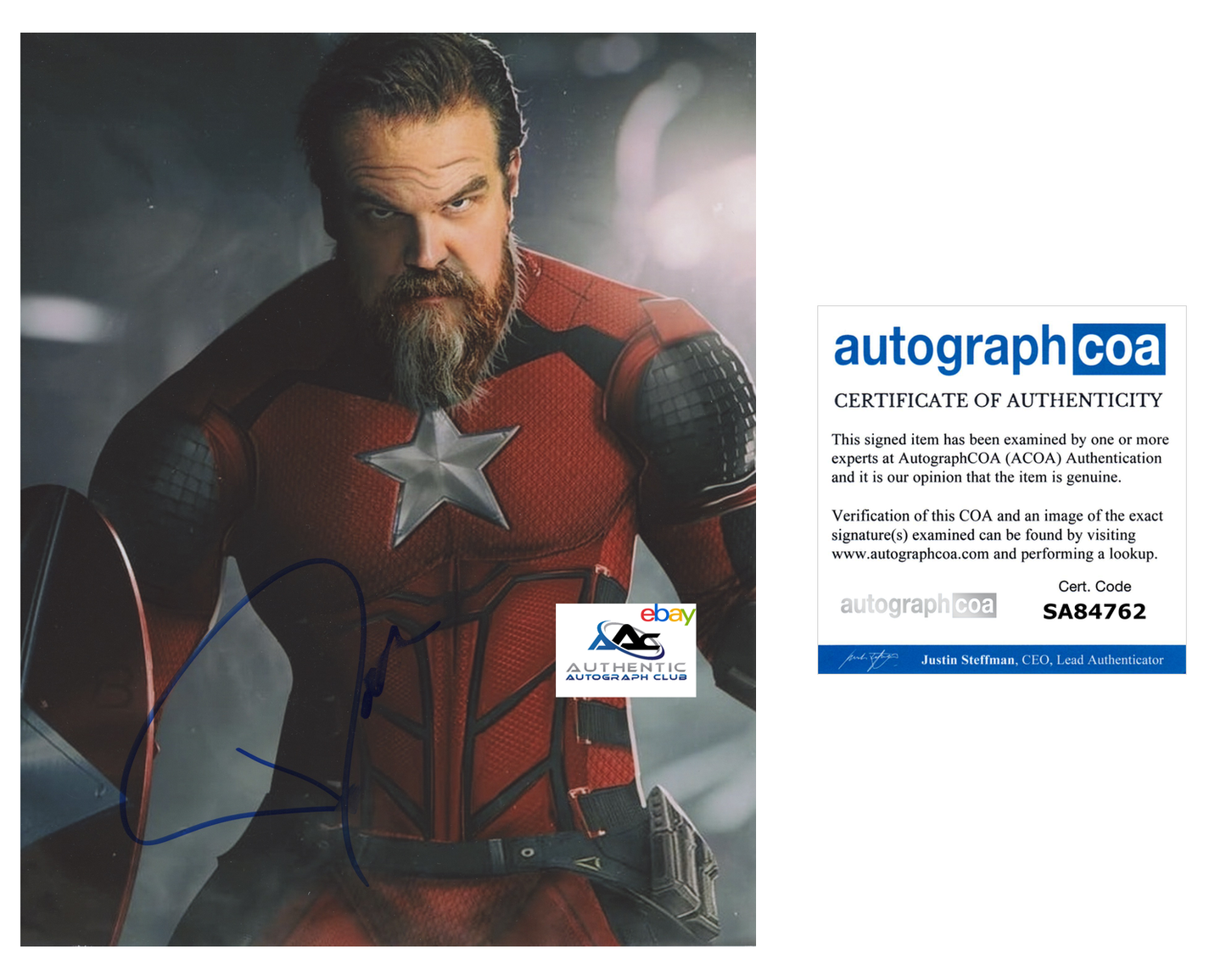 DAVID HARBOUR AUTOGRAPH SIGNED 8x10 PHOTO RED GUARDIAN BLACK WIDOW ACOA