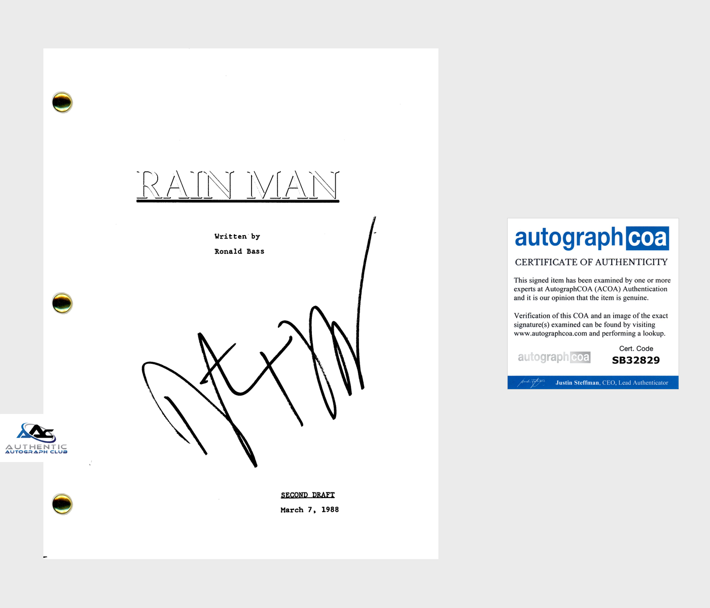 DUSTIN HOFFMAN AUTOGRAPH SIGNED RAIN MAN COMPLETE FULL SCRIPT ACOA