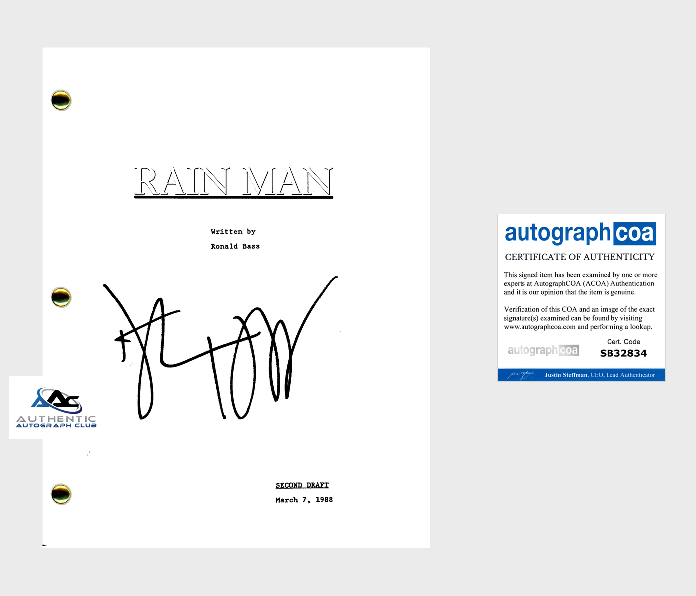 DUSTIN HOFFMAN AUTOGRAPH SIGNED RAIN MAN COMPLETE FULL SCRIPT ACOA