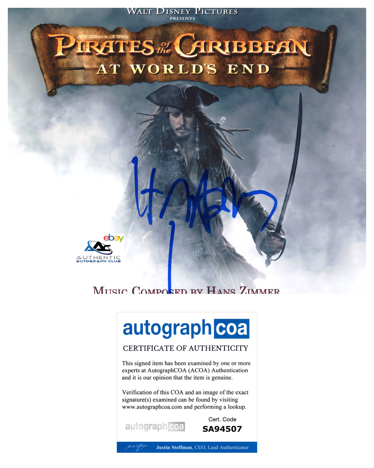 COMPOSER HANS ZIMMER AUTOGRAPH SIGNED 8x10 PHOTO PIRATES OF THE CARIBBEAN ACOA