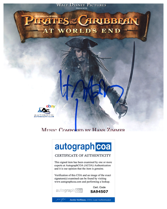 COMPOSER HANS ZIMMER AUTOGRAPH SIGNED 8x10 PHOTO PIRATES OF THE CARIBBEAN ACOA