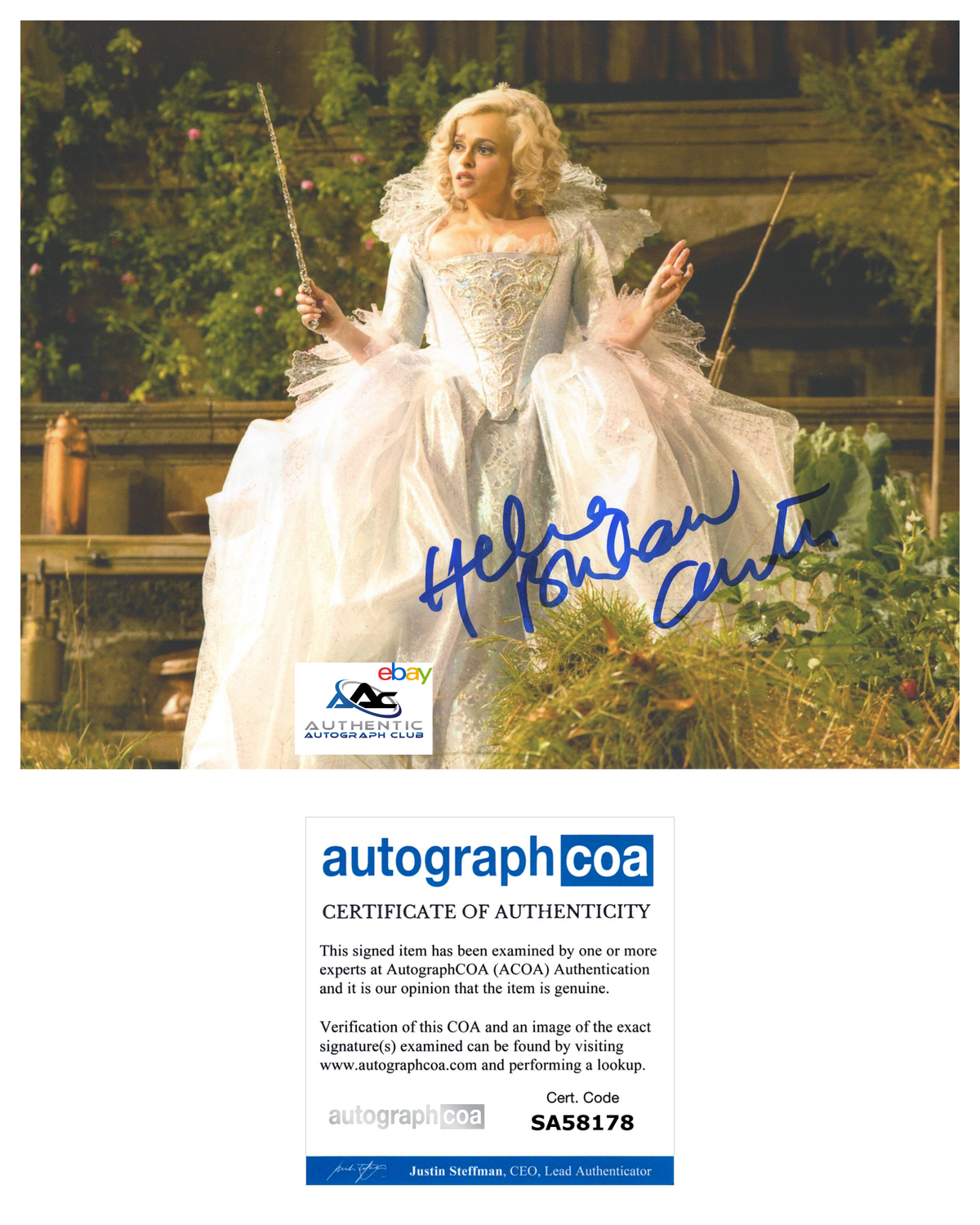 HELENA BONHAM CARTER AUTOGRAPH SIGNED 8x10 PHOTO DISNEY CINDERELLA ACOA COA