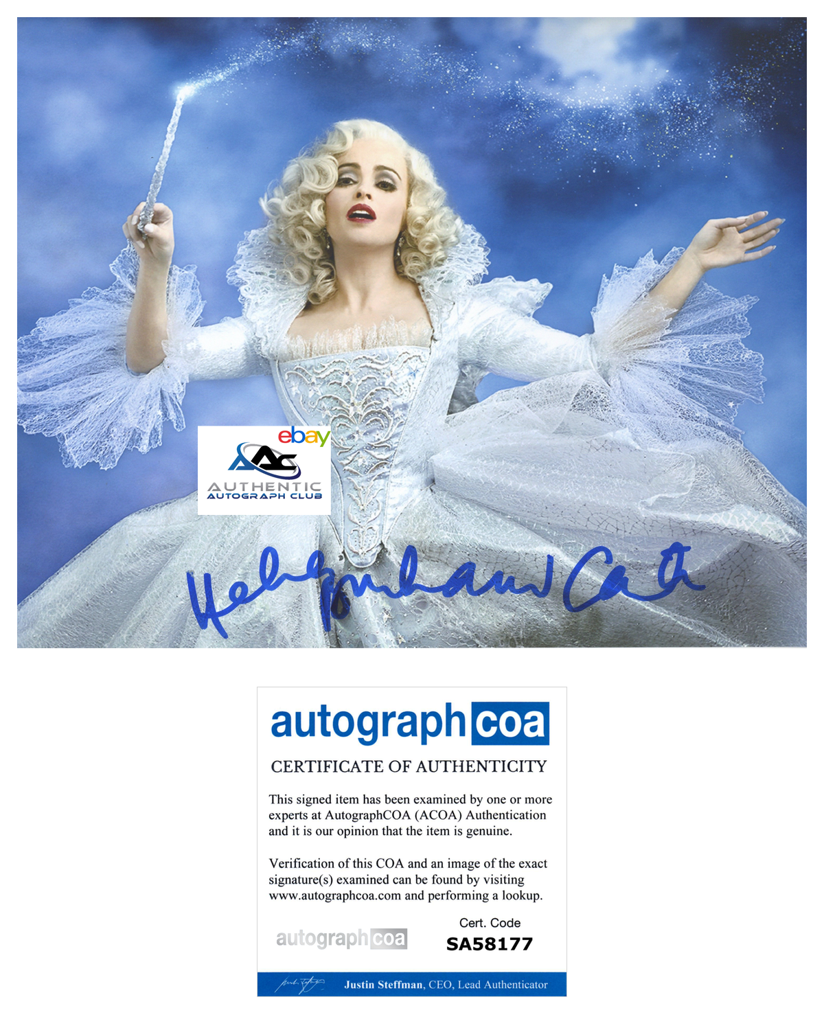 HELENA BONHAM CARTER AUTOGRAPH SIGNED 8x10 PHOTO DISNEY CINDERELLA ACOA COA