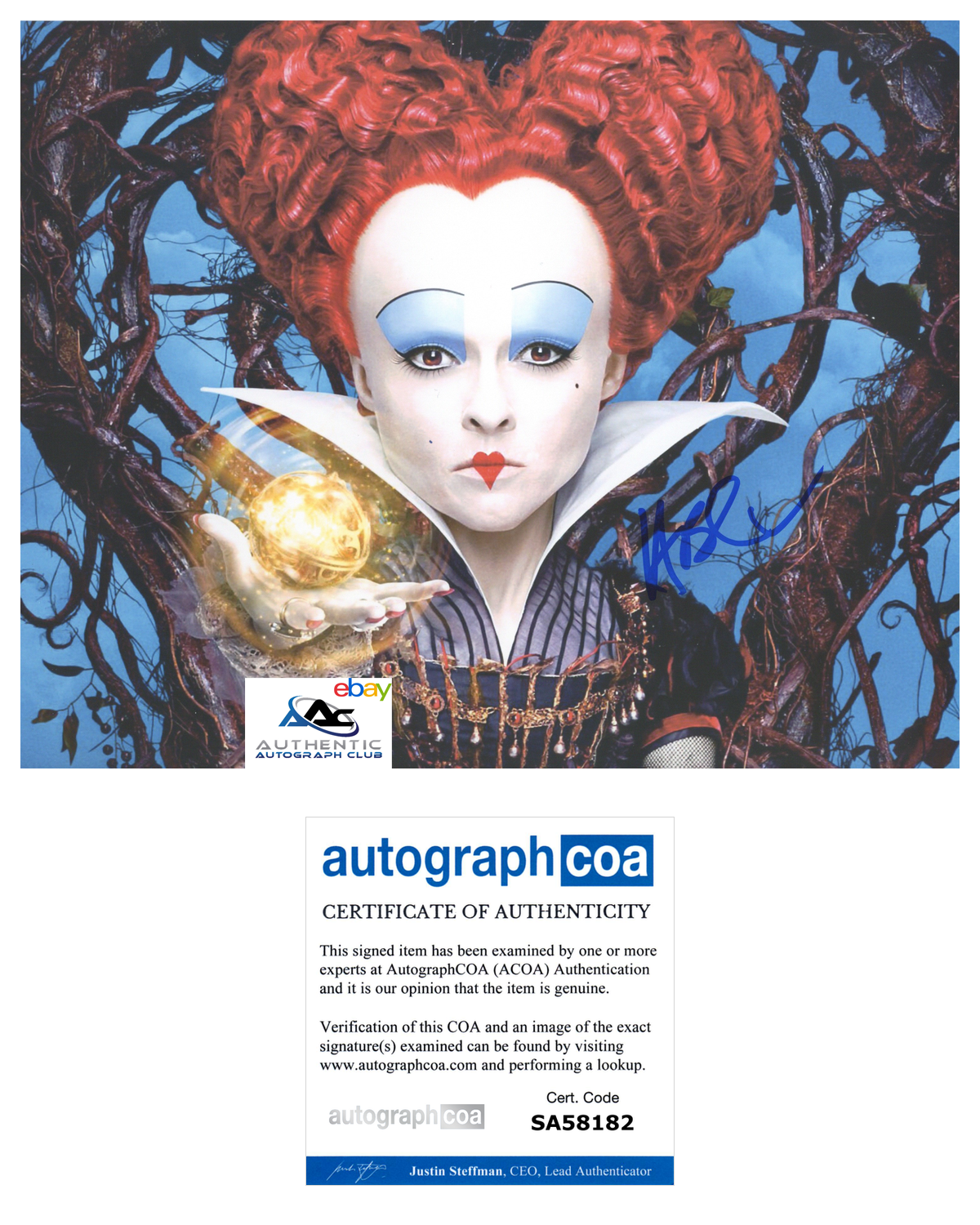 HELENA BONHAM CARTER AUTOGRAPH SIGNED 8x10 PHOTO ALICE IN WONDERLAND ACOA