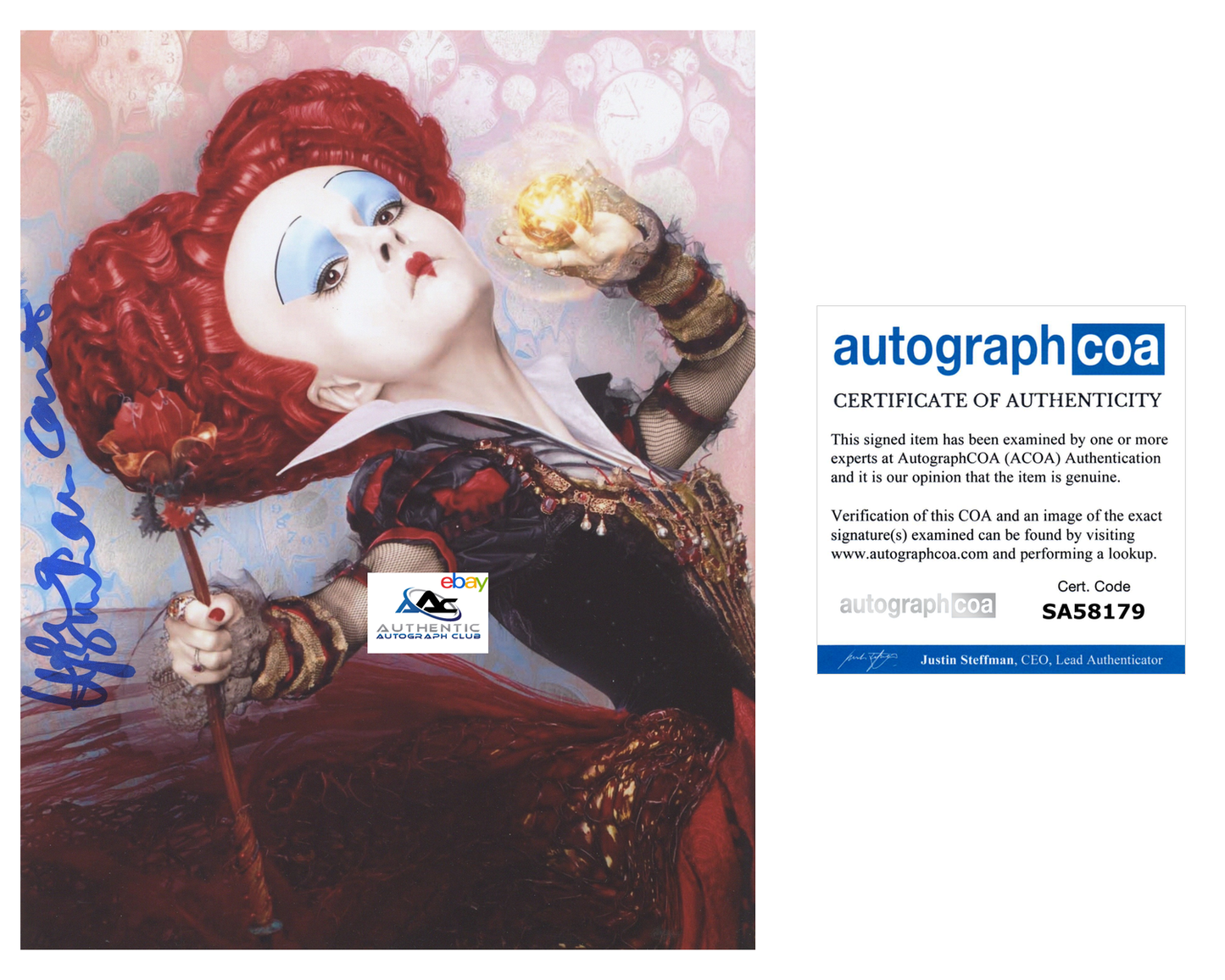 HELENA BONHAM CARTER AUTOGRAPH SIGNED 8x10 PHOTO ALICE IN WONDERLAND ACOA