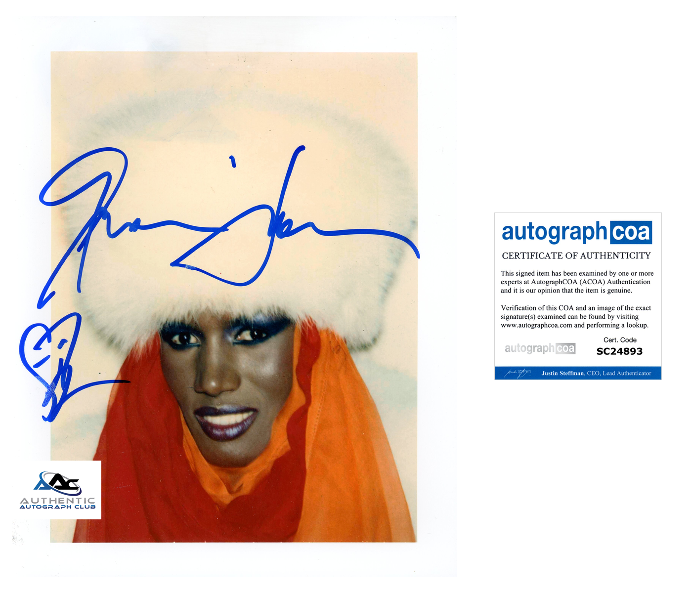 GRACE JONES AUTOGRAPH SIGNED 8x10 PHOTO MODEL SINGER ANDY WARHOL ACOA