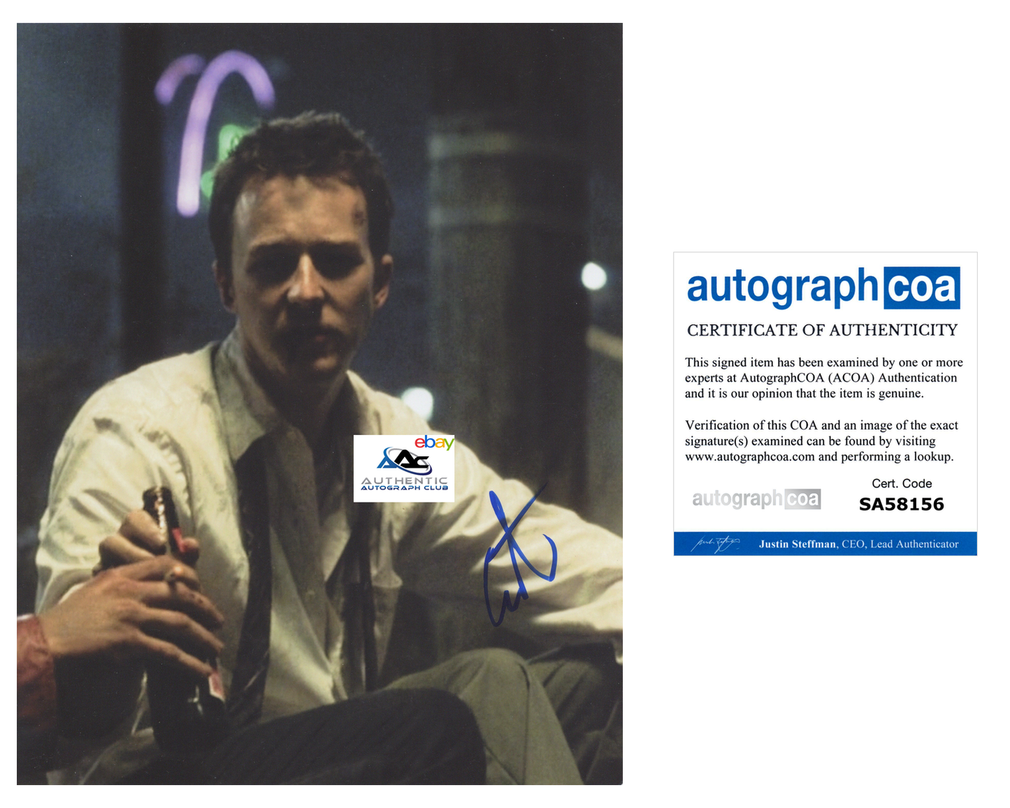 ED EDWARD NORTON AUTOGRAPH SIGNED 8x10 PHOTO ACOA FIGHT CLUB COA