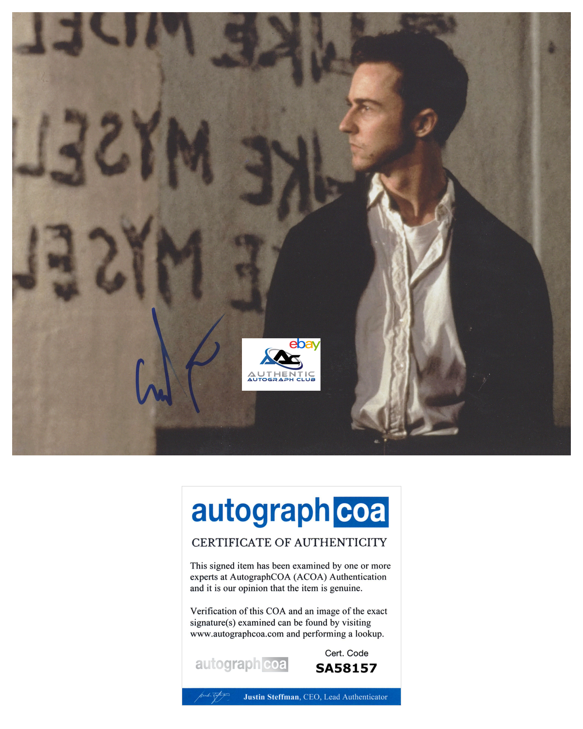 ED EDWARD NORTON AUTOGRAPH SIGNED 8x10 PHOTO ACOA COA