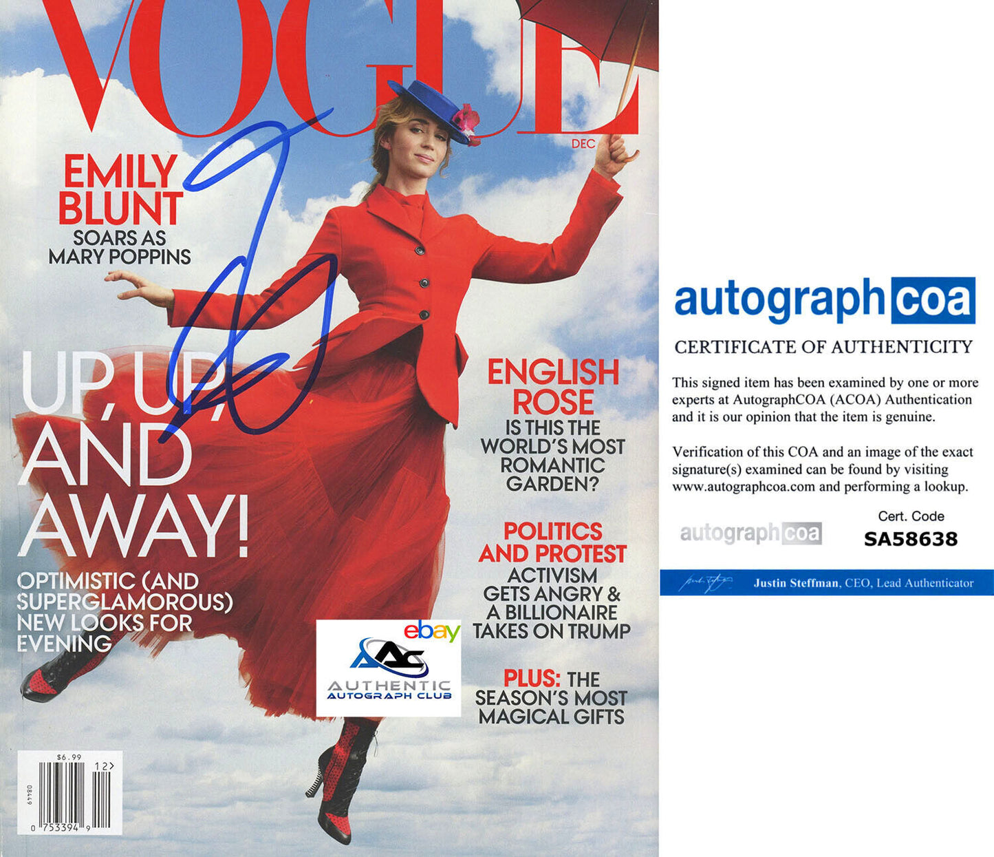 EMILY BLUNT AUTOGRAPH SIGNED VOGUE MAGAZINE MARY POPPINS ACOA