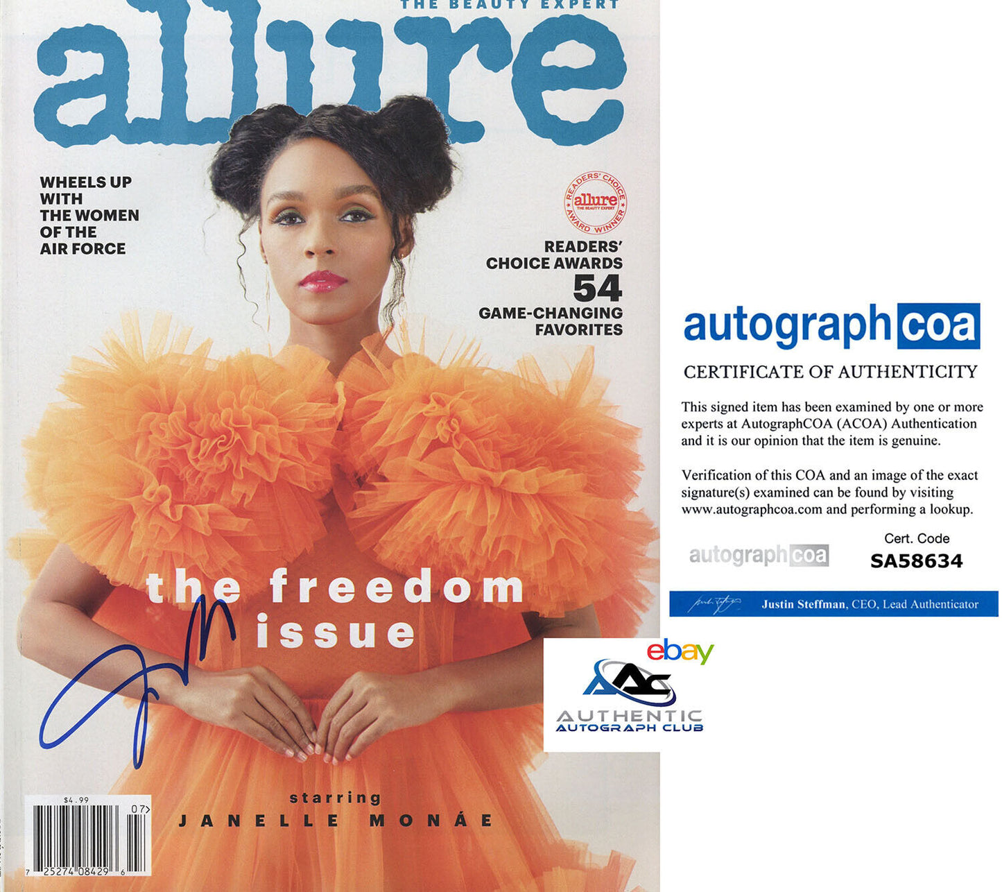 JANELLE MONAE AUTOGRAPH SIGNED ALLURE MAGAZINE ACOA