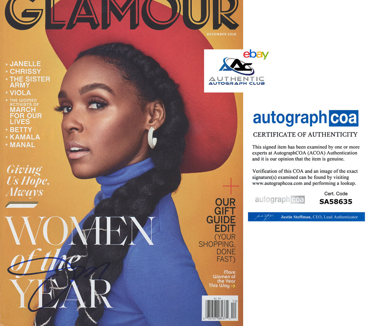 JANELLE MONAE AUTOGRAPH SIGNED GLAMOUR MAGAZINE ACOA