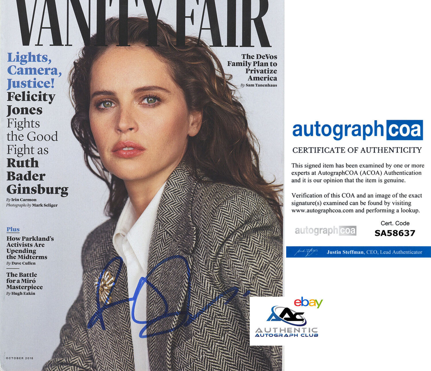 FELICITY JONES AUTOGRAPH SIGNED VANITY FAIR MAGAZINE STAR WARS ROGUE ONE ACOA