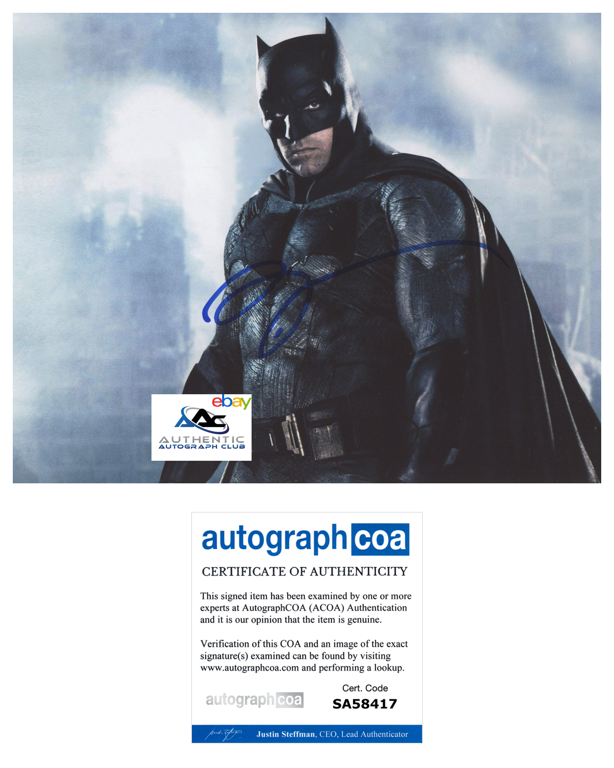 BEN AFFLECK AUTOGRAPH SIGNED 8x10 PHOTO BATMAN V SUPERMAN DAWN OF JUSTICE ACOA