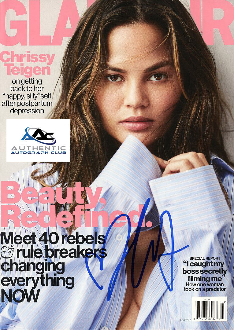 CHRISSY TEIGEN AUTOGRAPH SIGNED GLAMOUR MAGAZINE APRIL 2017 COA