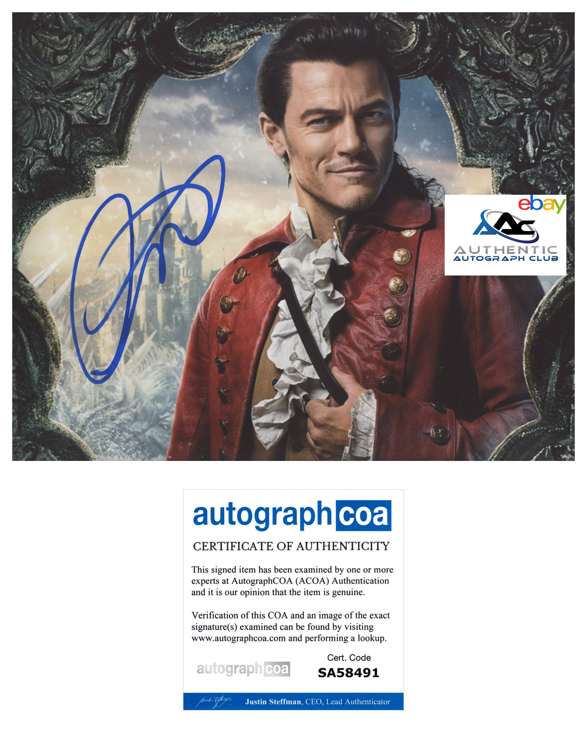 LUKE EVANS AUTOGRAPH SIGNED 8x10 PHOTO BEAUTY AND THE BEAST GASTON ACOA