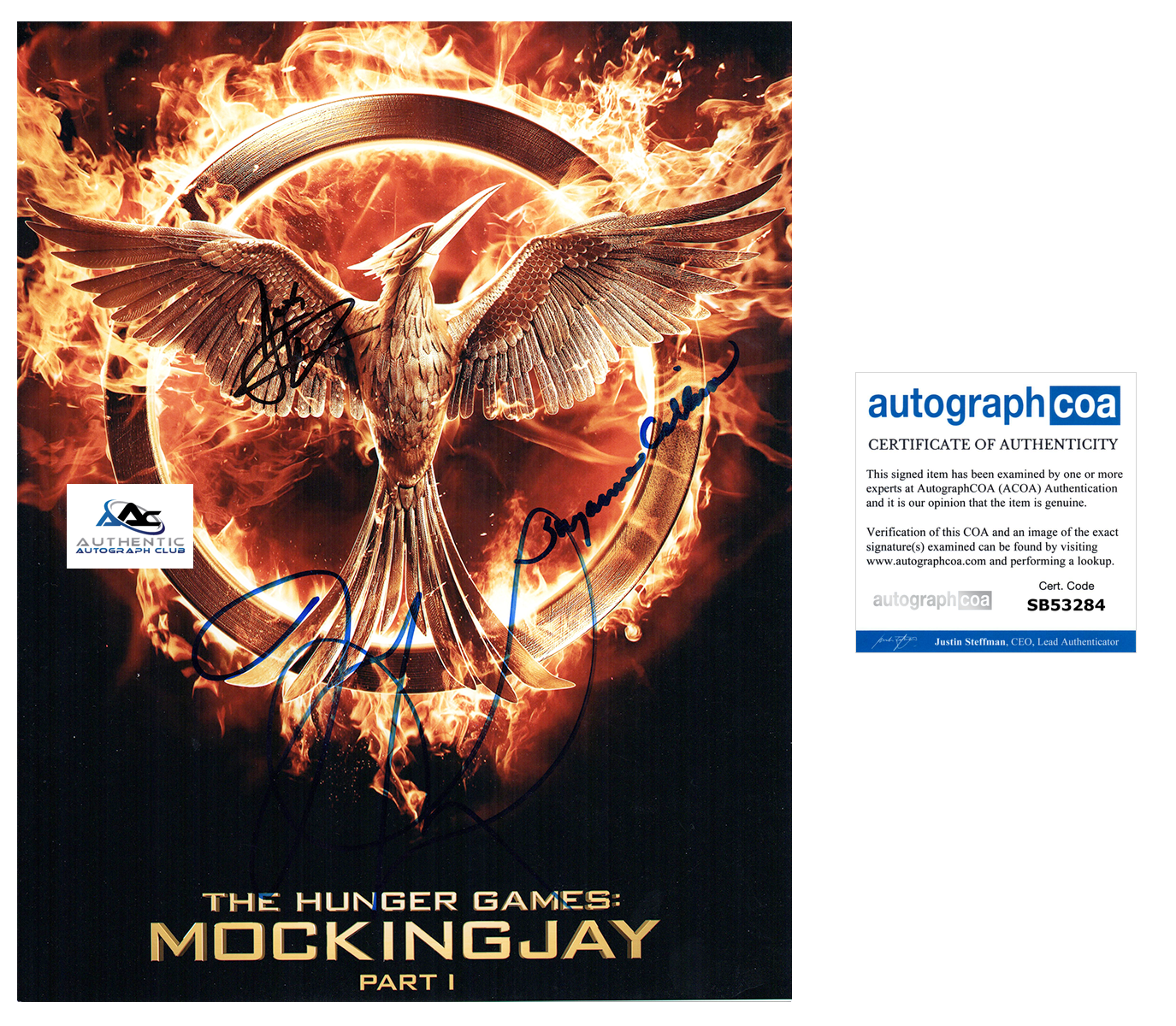 JENNIFER LAWRENCE AND SUZANNE COLLINS AUTOGRAPH SIGNED 11X14 PHOTO ACOA