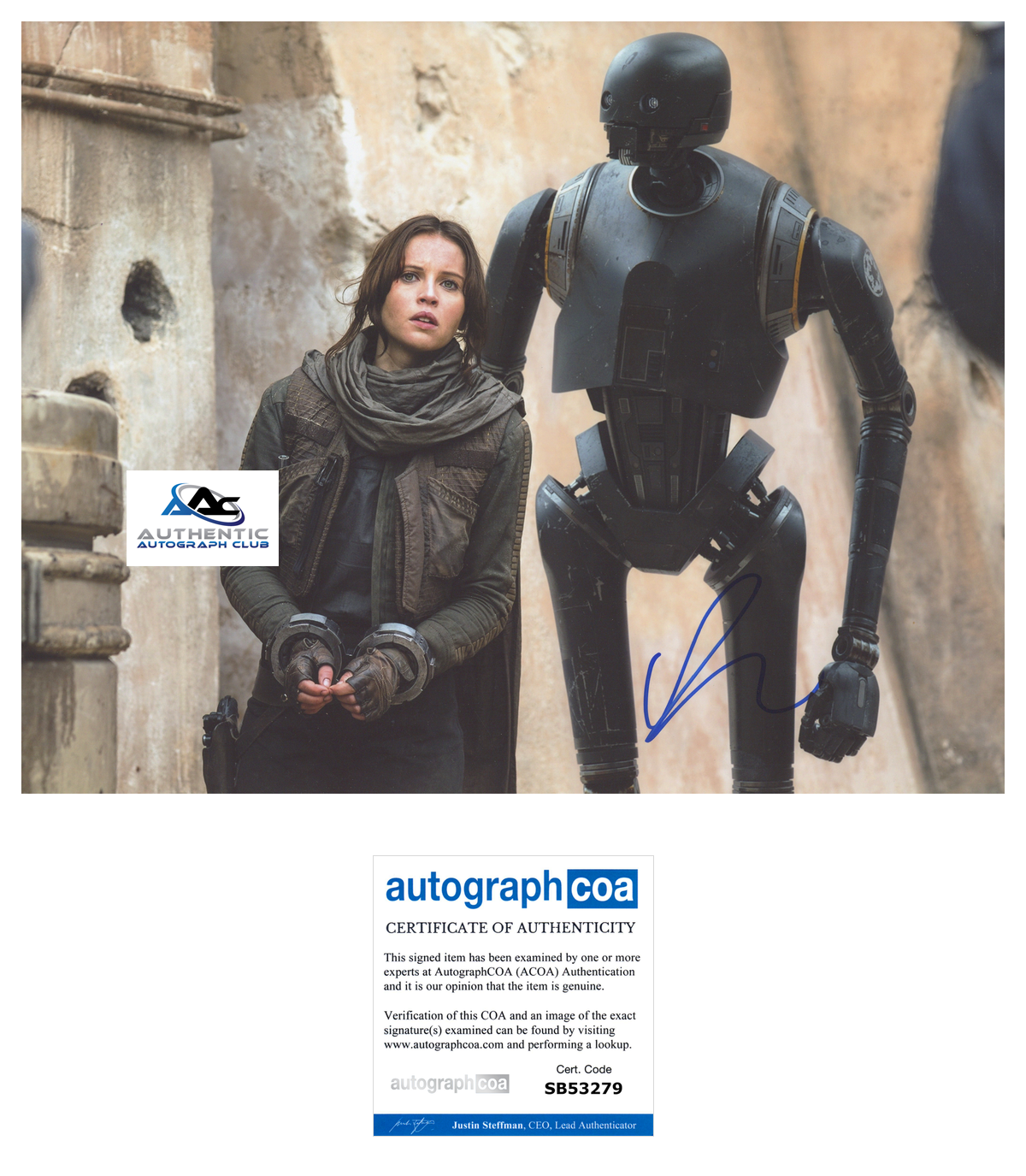 FELICITY JONES AUTOGRAPH SIGNED 11X14 PHOTO STAR WARS ROGUE ONE ACOA