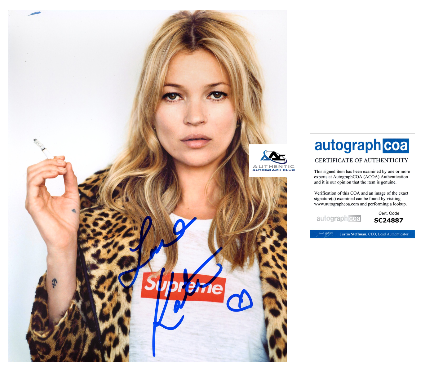 SUPERMODEL KATE MOSS AUTOGRAPH SIGNED 8X10 PHOTO ACOA COA