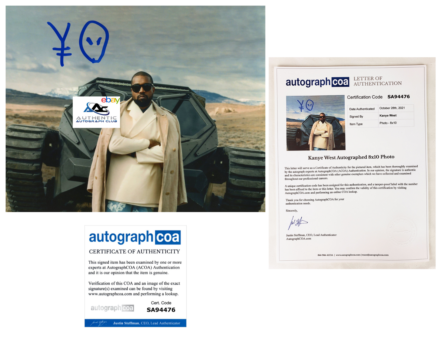 RARE NEW YE GRAPH KANYE WEST AUTOGRAPH SIGNED 8X10 PHOTO ACOA COA LOA